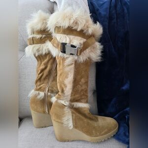 Y2K Coach Sharma Shearling Trimmed Suede Boots Size 7.5 B Made In Italy Vintage